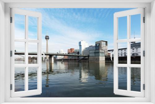 Fototapeta Naklejka Na Ścianę Okno 3D - Crossing the Duesseldorf Inner Harbour-Bridge/ Germany