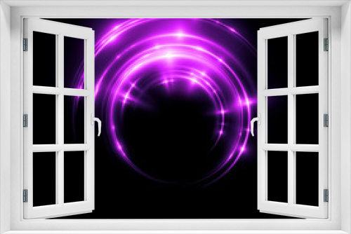 Fototapeta Naklejka Na Ścianę Okno 3D - Abstract neon background. luminous swirling. Glowing spiral cover. Black elegant. Halo around. Power isolated. Sparks particle. Space tunnel. Glossy jellyfish. LED color ellipse. Glint glitter