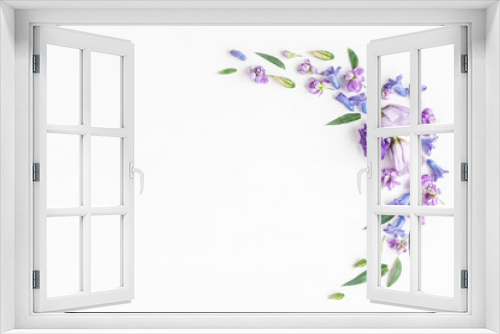 Fototapeta Naklejka Na Ścianę Okno 3D - Flowers composition. Frame made of various colorful flowers on white background. Flat lay, top view