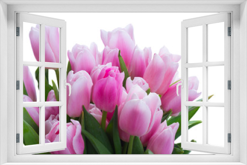 Fototapeta Naklejka Na Ścianę Okno 3D - Bouquet of fresh pink tulips close up isolated on white background