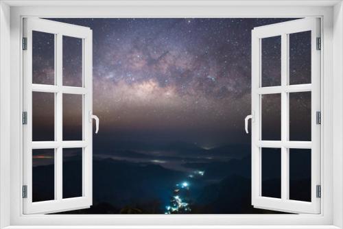 Fototapeta Naklejka Na Ścianę Okno 3D - Milky Way in the starry night over the landscape of Thailand.