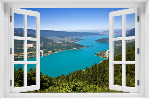 Fototapeta Naklejka Na Ścianę Okno 3D - View over Lac Annecy. Town of Annecy at the top. Town of Talloires is at the middle, right side.