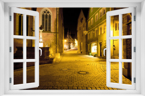 Fototapeta Naklejka Na Ścianę Okno 3D - Cobblestone Street, Night, Rothenburg ob der Tauber, Germany
