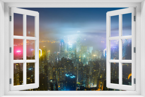 Fototapeta Naklejka Na Ścianę Okno 3D - Hong kong city skyline at victoria peak view at night.