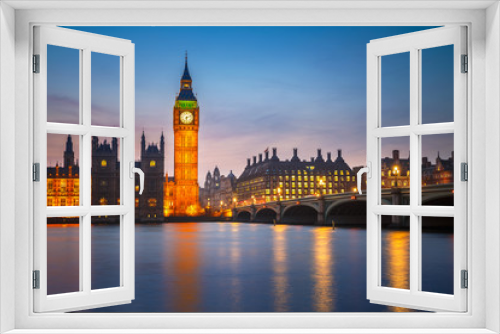 Fototapeta Naklejka Na Ścianę Okno 3D - Big Ben and westminster bridge at dusk in London