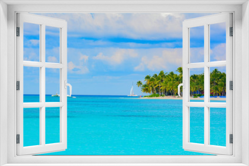 Fototapeta Naklejka Na Ścianę Okno 3D - sea panoramic view of the Dominican Republic in the Caribbean with white beaches and palm trees
