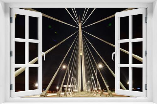 Fototapeta Naklejka Na Ścianę Okno 3D - Abstract image - Suspension Bridge night lights