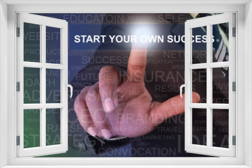 Businessman touching start your own success button on virtual screen