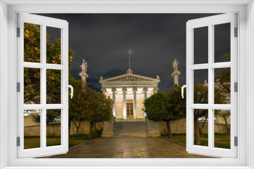 Fototapeta Naklejka Na Ścianę Okno 3D - Night Panoramic view of Academy of Athens, Attica, Greece