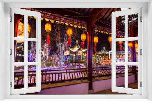Fototapeta Naklejka Na Ścianę Okno 3D - Chinese traditional buildings at night