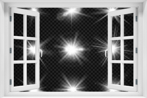 Fototapeta Naklejka Na Ścianę Okno 3D - Vector white burst rays, glowing light, stars bursts with sparkles isolated on transparent background