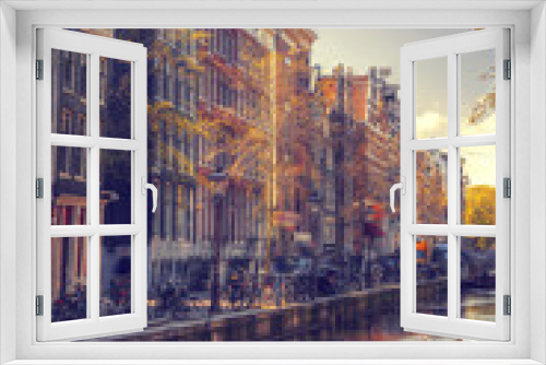 Fototapeta Naklejka Na Ścianę Okno 3D - Traditional old buildings in Amsterdam