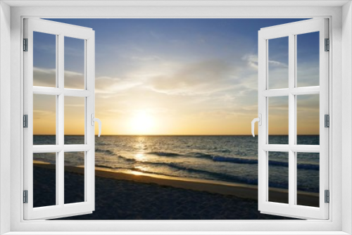 Fototapeta Naklejka Na Ścianę Okno 3D - Sonnenuntergang am Strand in der Karibik