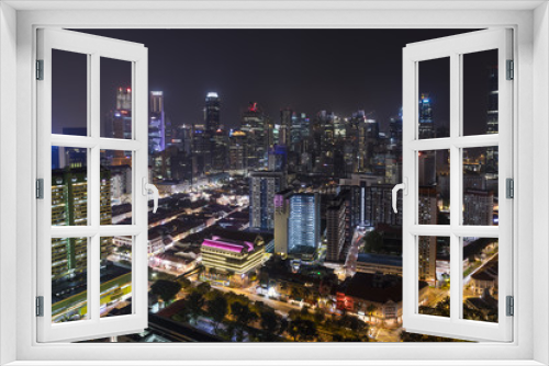 Fototapeta Naklejka Na Ścianę Okno 3D - Singapore skyline at night with urban buildings, Downtown core Chinatown