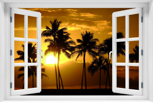 Fototapeta Naklejka Na Ścianę Okno 3D - Tropical Palm Trees Silhouette Sunset or Sunrise
