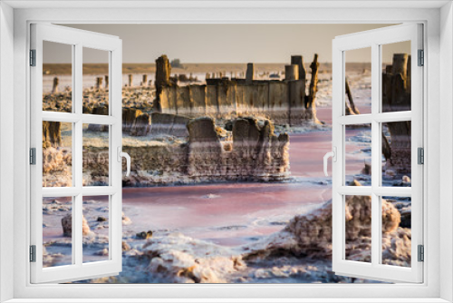 Fototapeta Naklejka Na Ścianę Okno 3D - Pink crystal salt lake Henichesk