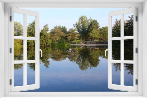 Fototapeta Naklejka Na Ścianę Okno 3D - The trees reflecting off the lake water.