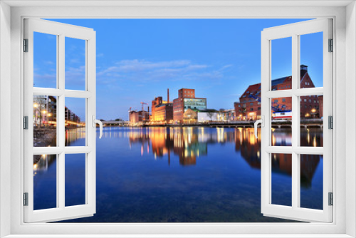 Illuminated Inner Harbor of Duisburg/ Germany