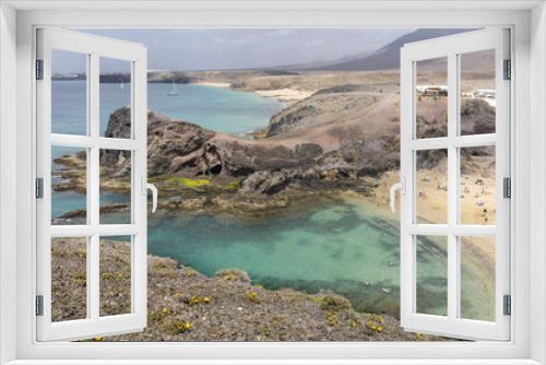 Fototapeta Naklejka Na Ścianę Okno 3D - White sand with turquoise waters and rock cliffs in a landscape beach in Canary Islands