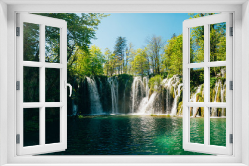 Fototapeta Naklejka Na Ścianę Okno 3D - Waterfall in the national park Plitvice Lakes, Croatia. Waterfall in the forest.