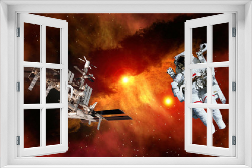 Fototapeta Naklejka Na Ścianę Okno 3D - Astronaut spaceman space shuttle ship satellite spaceship spacecraft galaxy universe. Elements of this image furnished by NASA.