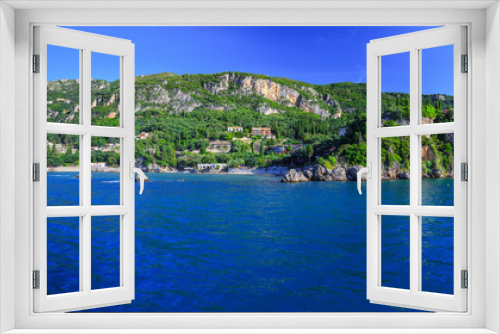 Fototapeta Naklejka Na Ścianę Okno 3D - Beautiful summer panoramic seascape. View of the coastline into the sea bays with crystal clear azure water. Paleokastrica. Corfu. Ionian archipelago. Greece.