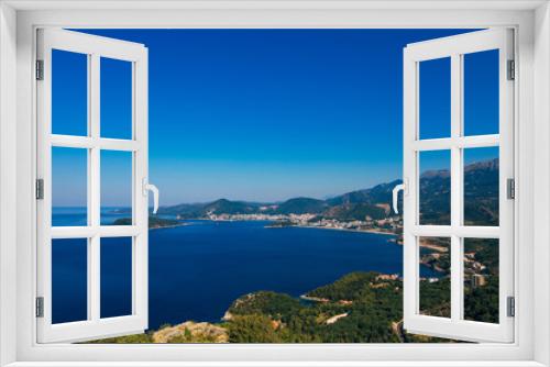 Fototapeta Naklejka Na Ścianę Okno 3D - Panorama of the coastline of Budva Riviera from the mountain on a sunny day. Montenegro.