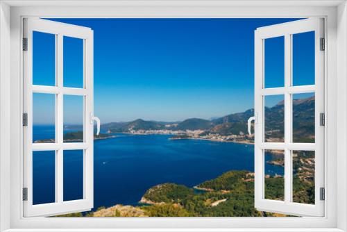 Fototapeta Naklejka Na Ścianę Okno 3D - Panorama of the coastline of Budva Riviera from the mountain on a sunny day. Montenegro.