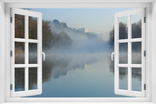 Fototapeta Naklejka Na Ścianę Okno 3D - Morning fog over the Rhone river near Lyon, France.