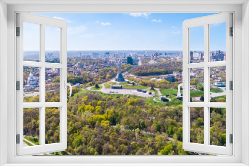 Fototapeta Naklejka Na Ścianę Okno 3D - Panoramic view of the city of Kiev. Mother Land and Park of Glory view. Aerial view, from above. Outdoor.
