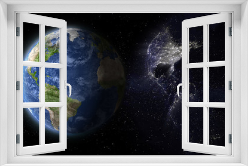 Fototapeta Naklejka Na Ścianę Okno 3D - abstract space, day and night earth america view