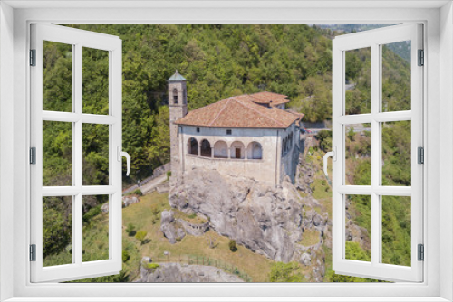 Fototapeta Naklejka Na Ścianę Okno 3D - Aerial shot from the drone of the Sanctuary of Saint Patrick (San Patrizio), Colzate, Bergamo, Italy