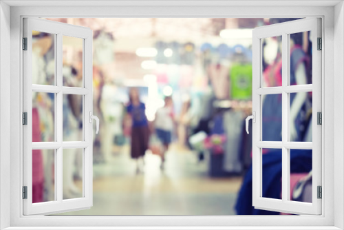 Blurred image of retail store in shopping mall for background.
