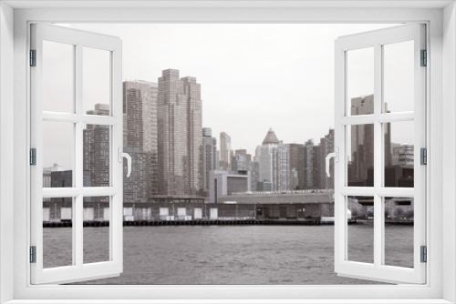 Black and white view of Manhattan taken from Hudson river, USA