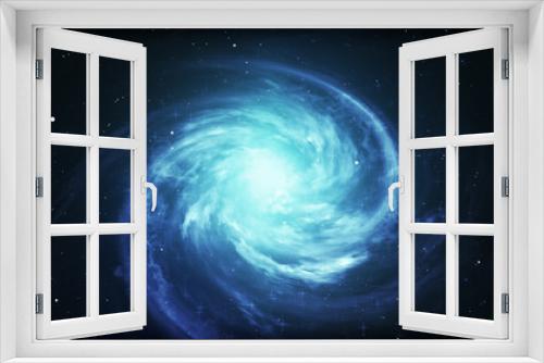 Fototapeta Naklejka Na Ścianę Okno 3D - Bright cosmic  background with blue glowing vortex. Abstract astronomy wallpaper design with super nova or black hole
