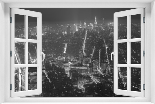 Fototapeta Naklejka Na Ścianę Okno 3D - Black and White Aerial View at New York City at Night