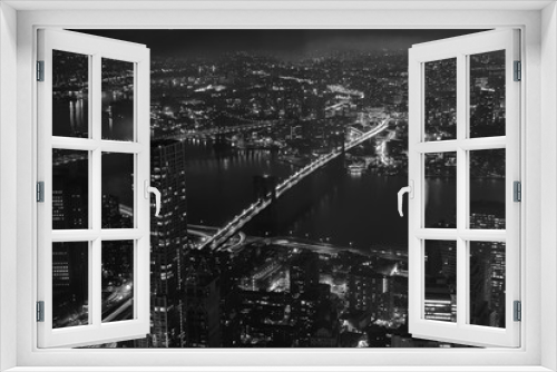 Fototapeta Naklejka Na Ścianę Okno 3D - Black and White Night Aerial View of Hudson Bridges