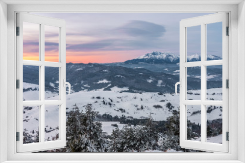 Fototapeta Naklejka Na Ścianę Okno 3D - Poland, landscape, Tatra mountains under cloudy sky during sunrise, winter