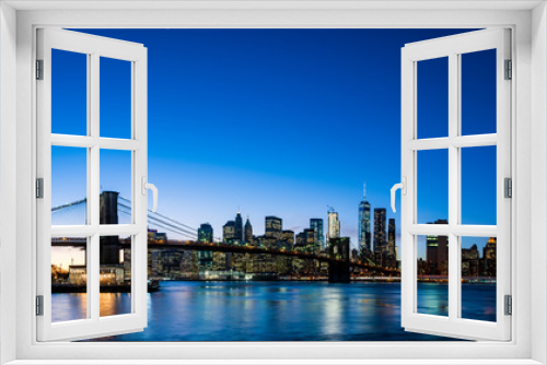 Fototapeta Naklejka Na Ścianę Okno 3D - New York Nightscape with Brooklyn bridge