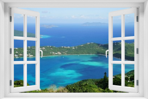 Fototapeta Naklejka Na Ścianę Okno 3D - A high point view of Magens Bay, St. Thomas island with multiple other caribbean islands on the background