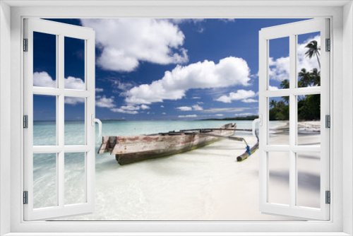 Fototapeta Naklejka Na Ścianę Okno 3D - White sand beach with boat