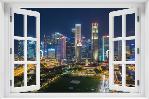 Fototapeta Naklejka Na Ścianę Okno 3D - Cityscape Singapore Panoramic Night Concept