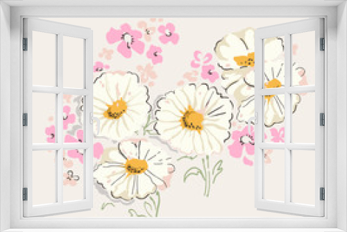Fototapeta Naklejka Na Ścianę Okno 3D - Daisies flower illustration