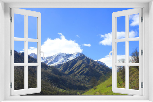 Fototapeta Naklejka Na Ścianę Okno 3D - mountain landscape with clouds and vegetation