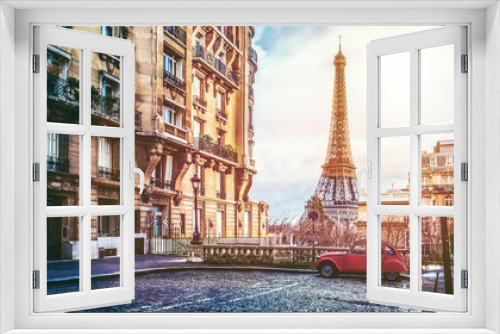 Fototapeta Naklejka Na Ścianę Okno 3D - The eifel tower in Paris from a tiny street