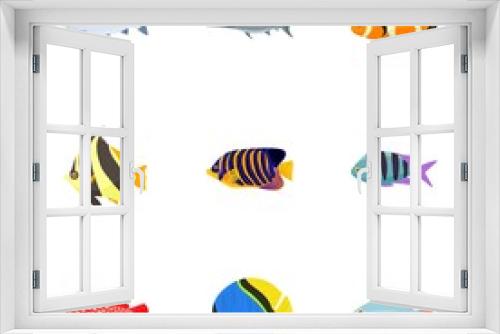 Fototapeta Naklejka Na Ścianę Okno 3D - Marine fish icons set, cartoon style