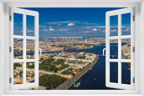 Fototapeta Naklejka Na Ścianę Okno 3D - Vasilievsky Island. Summer day. View from the cockpit of the helicopter. St. Petersburg from the heights.