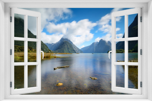 Fototapeta Naklejka Na Ścianę Okno 3D - Mountain, View from Milford Sound Fjords of New Zealand.
