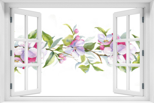 Fototapeta Naklejka Na Ścianę Okno 3D - Hand drawn watercolor borders with the apple branch. Watercolor apple blooming branch. Floral frame template