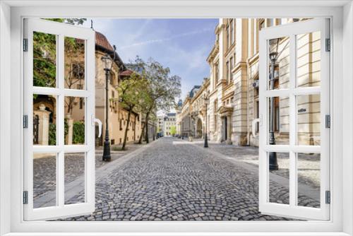 Fototapeta Naklejka Na Ścianę Okno 3D - The beautiful Strada Postei street in the Lipscani district, in a moment of tranquility without people, historical center of Bucharest, Romania